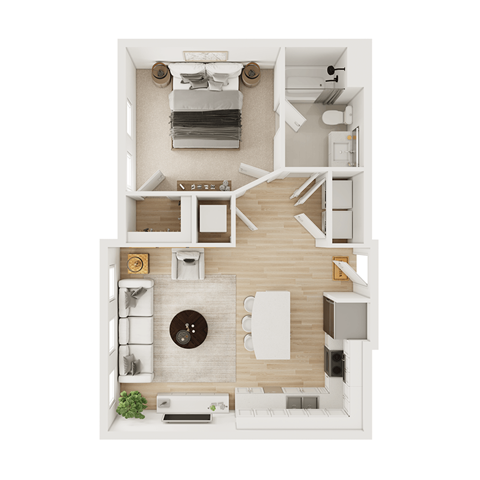 Floor plan for studio, 1 bath, 658 sqft